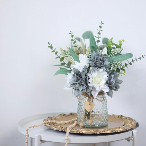 Faux Flowers with Vase,Artificial Silk Flowers in Vase, Fake Plant Eucalyptus and Willow,Flower Arrangement for Home Farmhouse kitchen Dining Table Centerpiece Decorations Table Decor (Grey Blue) 3