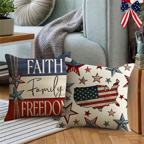 4th of July Pillow Covers 18x18 Set of 4 Faith Family Freedom Stars USA Flag Independence Day Decorations God Shed His Grace On Thee Memorial Day Patriotic Throw Cushion Case for Sofa Couch 2