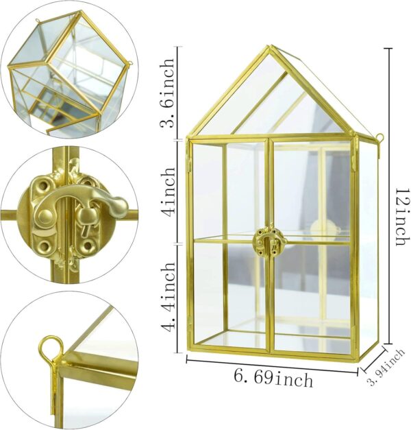 Wall Glass Cabinet Display for Perfume, Small Glass Display Curio Cabinets with Doors Wall Mounted, 2 Tiered Small Gold Curio Cabinet with Mirror Cosmetics Perfumes Storage for Bathroom 2