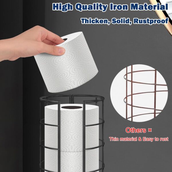 Toilet Paper Organizer Stand, Free Standing 3 Rolls Tissue Storage, Metal Bathroom Accessory, Rustproof Toilet Roll Holder for Kitchen Countertop Inside Cabinet Shelf(Metal Base, Matte Black) 2