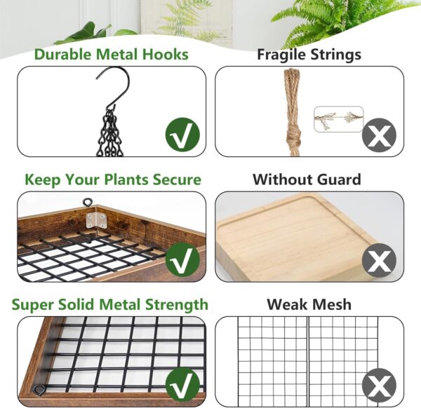 Plant Hanger Indoor Outdoor, 16" Large Hanging Planters for Indoor Plants Hanging Plant Holder Wood Metal Hanging Plant Shelf Large Hanging Baskets for Plants Outdoor Window Ceiling 4