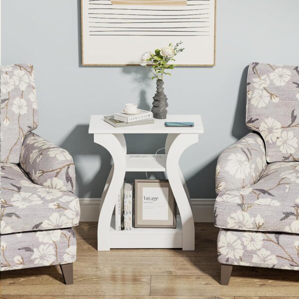 End Tables Living Room, White End Table with Charging Station,White Side Table, Nightstand for Bedroom, 3 Tier End Table with Storage Shelf for Living Room 4