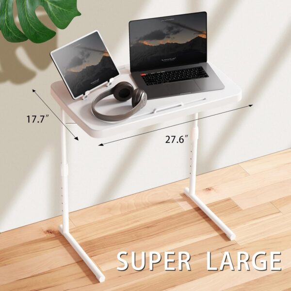 Allpop Ultra TV Tray Table, TV Dinner Tray for Eating, Adjustable Folding Tray Table with Book Stand, Cup Holder, Laptop Stopper & Tablet Slot on Coach & Bed, White 4