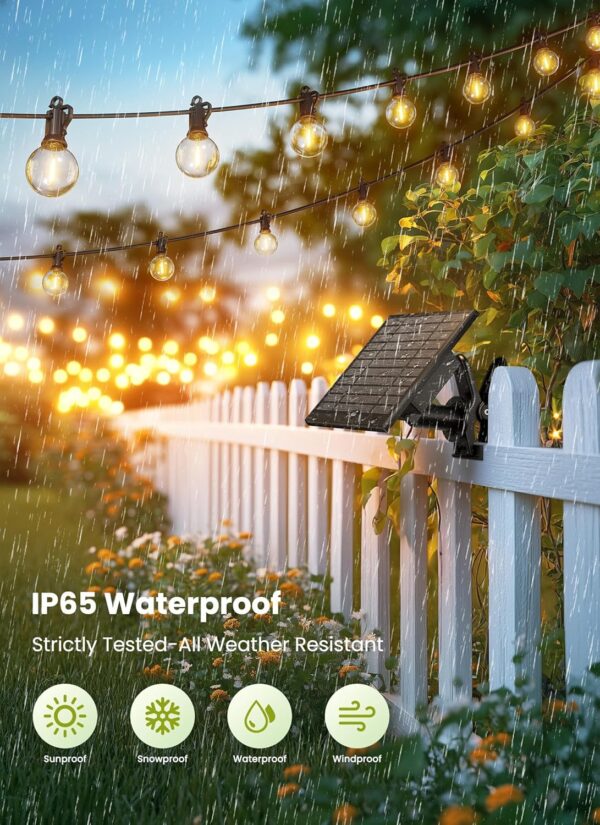 Brightown 58FT Solar String Lights Outdoor with Remote Cable Ties and Hooks, Commercial Grade Patio Lights with 26 LED Shatterproof Bulbs, 3 Light Modes Hanging Light for Backyard Party Decor 4