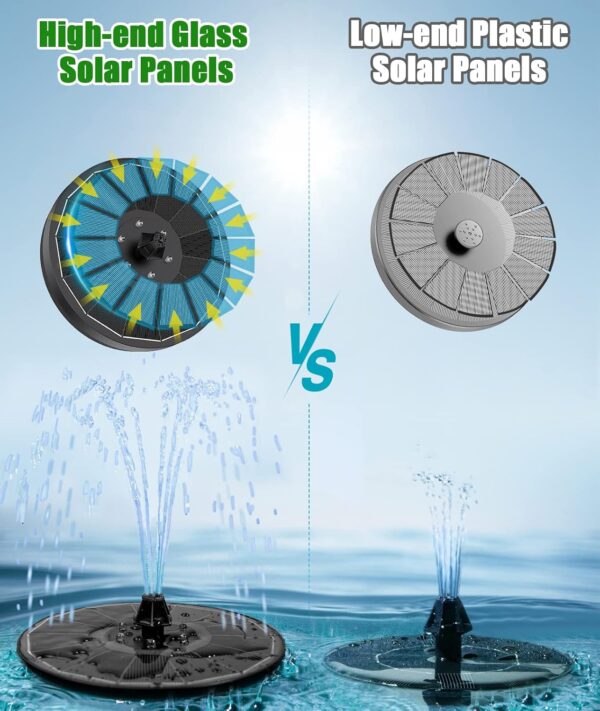 Solar Water Fountain Upgraded 100% Glass Panel, 3.5W Solar Powered Fountains Built-in 2000 Battery with 7 Nozzle & 4 Fixer, Solar Fountain Pump for Bird Baths, Pond, Outdoor (White) 3