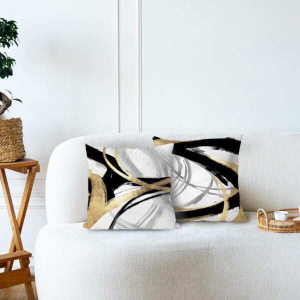 Black White and Gold Pillow Covers, Abstract Black and Gold Pillow Covers 18x18 Set of 2, Modern Boho Home Decor, Black and Gold Decorative Throw Pillows Cover for Couch Living Room Bedroom 3