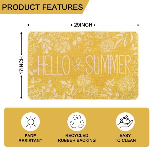 Hello Summer Door Mat Welcome Doormat, Plants Outdoor Rug Leaves Decor Floor Front Door Mat Non-Slip Entrance Mat for Home Kitchen Bathroom Decorations 17 X 29 Inch (Yellow) 3