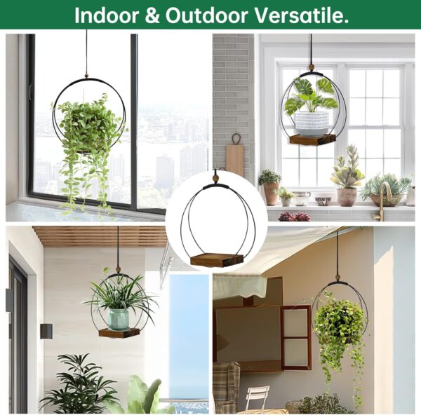2 Pack Hanging Planter for Indoor Plants, Black Plant Hanger with Sturdy Wood Base, Modern Boho Macrame Hanger, Wall Ceiling Window Planter (Plants/Pots Not Included) 3