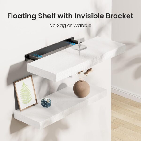 HOMEFURNISHING Floating Shelves, Wall Shelves for Bathroom/Living Room/Bedroom/Kitchen Decor, White Shelves with Invisible Brackets Set of 3 - AMFS08 2
