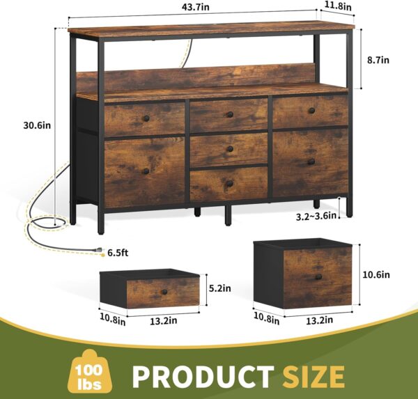 LED TV Stand for Bedroom, 50 Inch Kids Dresser With Power Outlets, 7 Drawers Entertainment Center With Storage Shelf, Living Room Console 4
