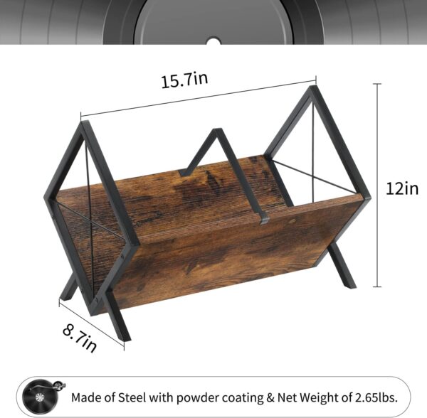 Vinyl Record Holder, 80-100 LP Vinyl Record Storage Rack, Quick Assembly Vinyl Record Display, Retro Style Organizer for Magazine, Book, Files, Albums (Rustic Brown, 1 Tier) 3