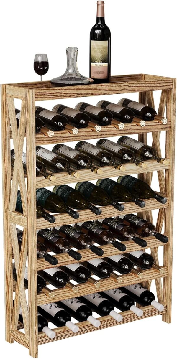 Real Wood Wine Rack Freestanding Floor, X-Frame Wine Storage Solution for Home and Kitchen, Elegant Wooden Wine Display Rack for Organized Wine Collection (6 Tier 36 Bottles) 3
