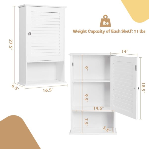 Bathroom Wall Cabinet, Bathroom Cabinet Wall Mounted with Single Shutter Door and Adjustable Shelf, Small Medicine Cabinet for Living Room, Kitchen or Entryway, 16.5 x 6.5 x 27.5 inches (White) 3