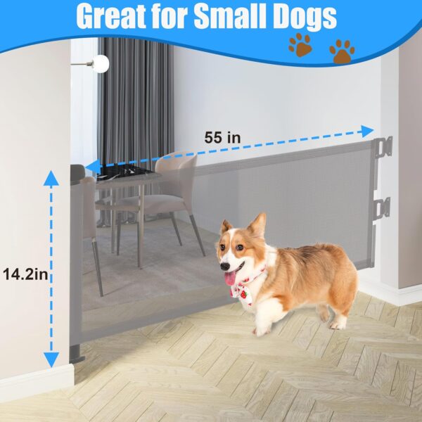 14" H Short Puppy Gate - 59" Wide Step Over Mesh Dog Gate Retractable Indoor Outdoor Expands Up to 59 Inches 3