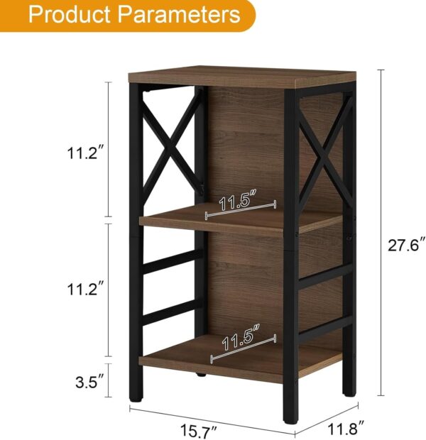 Small Bookcase,3 Tier Industrial Bookshelf with Metal Frame and Backboard,Low Rustic Brown Book Shelf,Book case for Small Spaces,Living Room,Bedroom and Home Office 3