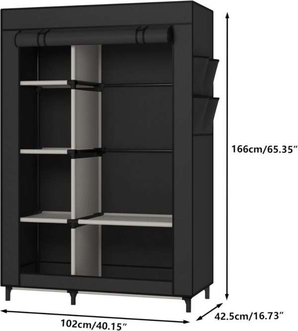 Portable Closet Organizers, Clothing Storage, Wardrobe with 6 Shelves and Hanging Rod, Non-Woven Fabric Cover with 4 Side Pockets, Black 3