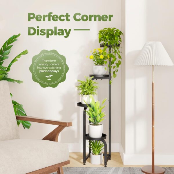 Tall Plant Stand Indoor Outdoor, Corner Metal Flower Pot Stands for Multiple Plants, 4 Tier Heavy Duty Plant Shelf for Patio Garden Balcony Living Room Bedroom(Patent Design) 4