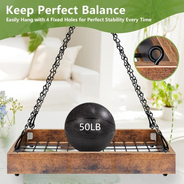 Plant Hanger Indoor Outdoor, 16" Large Hanging Planters for Indoor Plants Hanging Plant Holder Wood Metal Hanging Plant Shelf Large Hanging Baskets for Plants Outdoor Window Ceiling 2