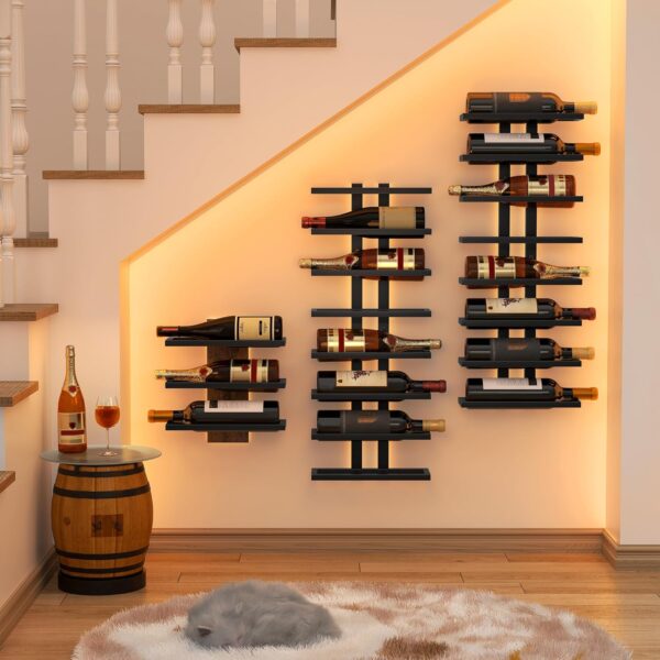 8 Tier Wall Mount Wine Rack, Wall Racks for Wine Bottles Display and Storage, Hanging Bottle Organizer for Living Room, Dining Room, Wine Cellar, Bar, Black 3