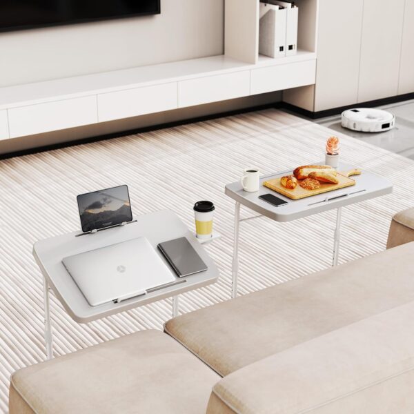 Allpop Ultra TV Tray Table, TV Dinner Tray for Eating, Adjustable Folding Tray Table with Book Stand, Cup Holder, Laptop Stopper & Tablet Slot on Coach & Bed, White 3