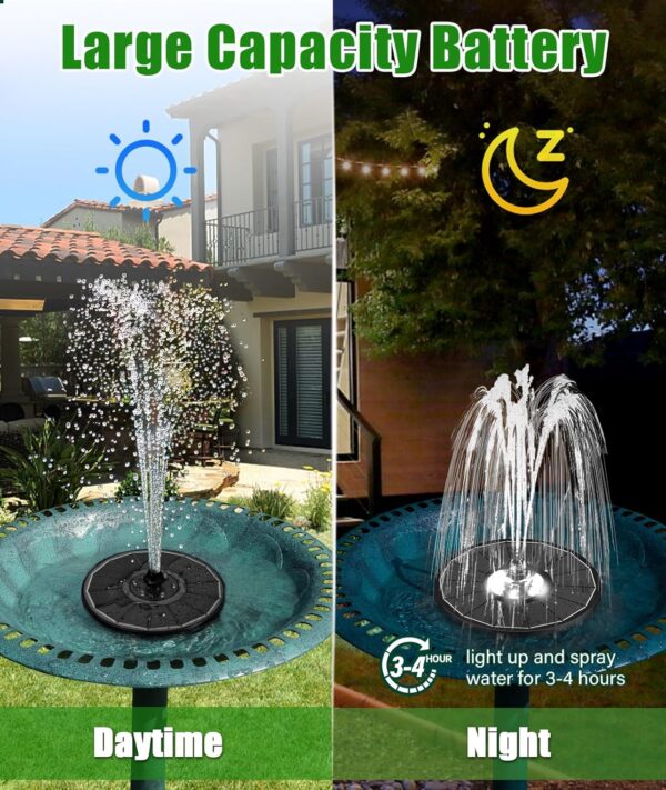 Solar Water Fountain Upgraded 100% Glass Panel, 3.5W Solar Powered Fountains Built-in 2000 Battery with 7 Nozzle & 4 Fixer, Solar Fountain Pump for Bird Baths, Pond, Outdoor (White) 2