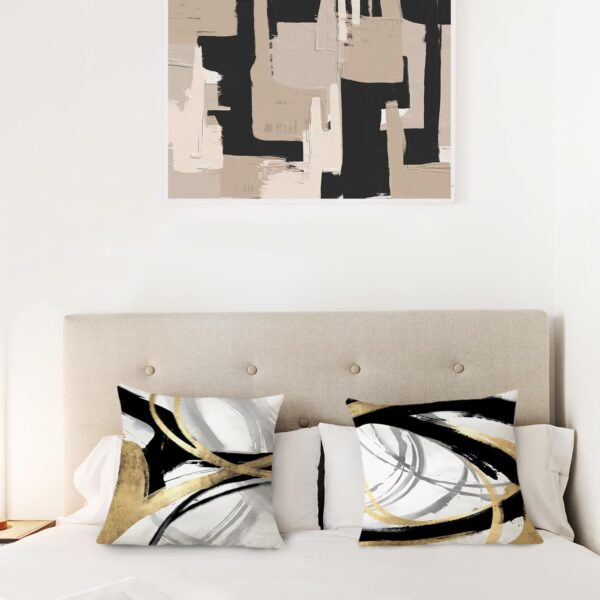 Black White and Gold Pillow Covers, Abstract Black and Gold Pillow Covers 18x18 Set of 2, Modern Boho Home Decor, Black and Gold Decorative Throw Pillows Cover for Couch Living Room Bedroom 4