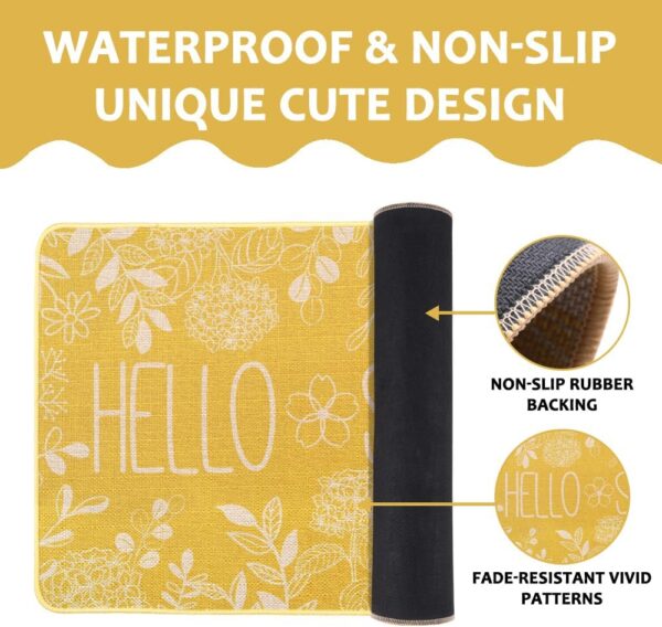 Hello Summer Door Mat Welcome Doormat, Plants Outdoor Rug Leaves Decor Floor Front Door Mat Non-Slip Entrance Mat for Home Kitchen Bathroom Decorations 17 X 29 Inch (Yellow) 4