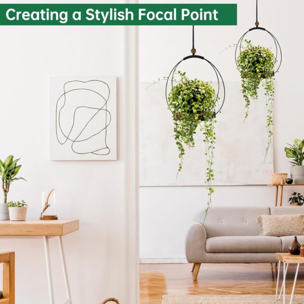 2 Pack Hanging Planter for Indoor Plants, Black Plant Hanger with Sturdy Wood Base, Modern Boho Macrame Hanger, Wall Ceiling Window Planter (Plants/Pots Not Included) 2
