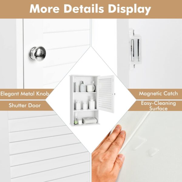 Bathroom Wall Cabinet, Bathroom Cabinet Wall Mounted with Single Shutter Door and Adjustable Shelf, Small Medicine Cabinet for Living Room, Kitchen or Entryway, 16.5 x 6.5 x 27.5 inches (White) 4