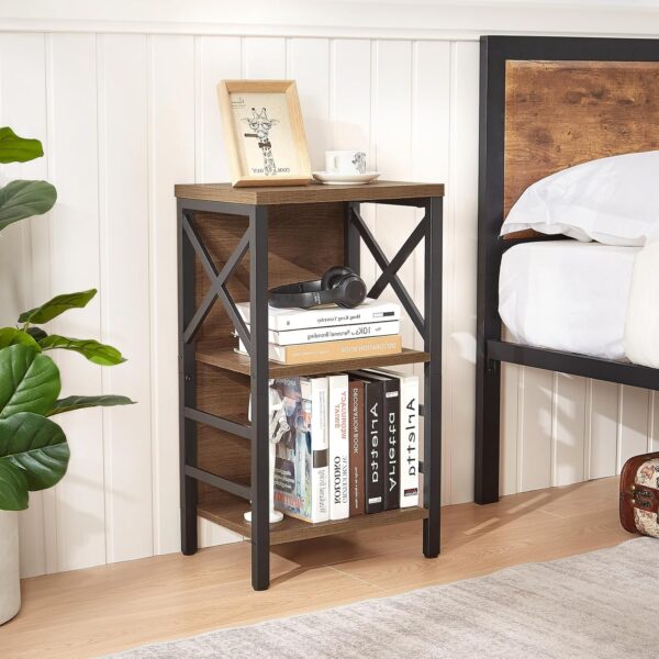 Small Bookcase,3 Tier Industrial Bookshelf with Metal Frame and Backboard,Low Rustic Brown Book Shelf,Book case for Small Spaces,Living Room,Bedroom and Home Office 4