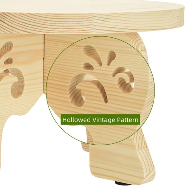Wooden Plant Stand, Small Plant Stool with Engraved Foot, Indoor Sturdy Flower Display Pedestal Pot Rise for 5-15 Inch Pot, Decorative Flower, Living Room, Bedroom, Office 4