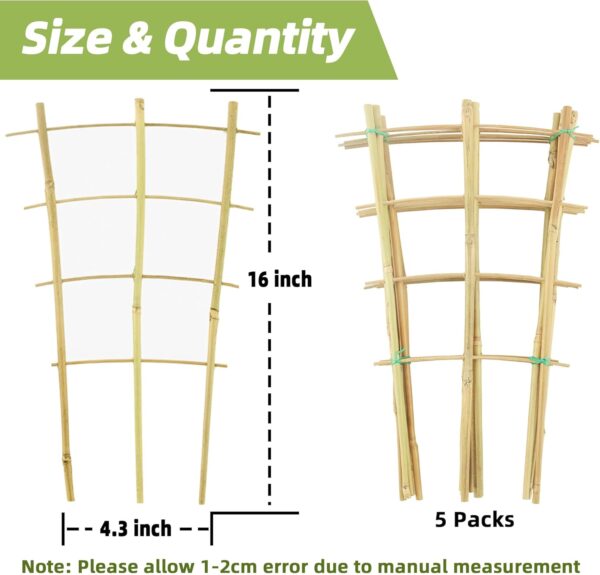 5 Pack 16" Bamboo Trellis for Climbing Plants-Natural Garden Ladder Fan -Shaped Plants Support Trellis for Potted Plant Decor in Door 4