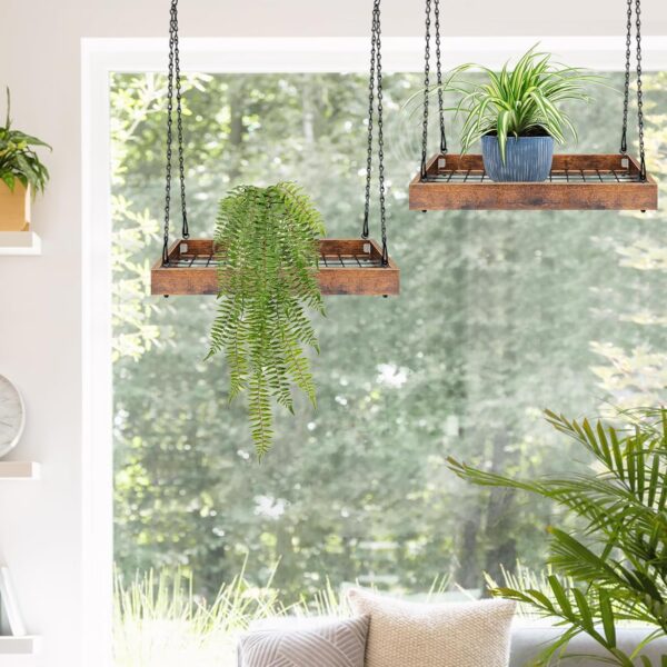 Plant Hanger Indoor Outdoor, 16" Large Hanging Planters for Indoor Plants Hanging Plant Holder Wood Metal Hanging Plant Shelf Large Hanging Baskets for Plants Outdoor Window Ceiling 3