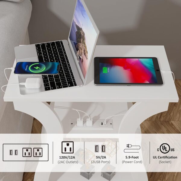 End Tables Living Room, White End Table with Charging Station,White Side Table, Nightstand for Bedroom, 3 Tier End Table with Storage Shelf for Living Room 2