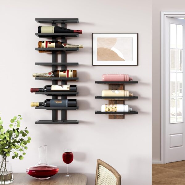 8 Tier Wall Mount Wine Rack, Wall Racks for Wine Bottles Display and Storage, Hanging Bottle Organizer for Living Room, Dining Room, Wine Cellar, Bar, Black 2