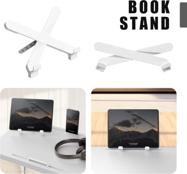 Allpop Ultra TV Tray Table, TV Dinner Tray for Eating, Adjustable Folding Tray Table with Book Stand, Cup Holder, Laptop Stopper & Tablet Slot on Coach & Bed, White 2
