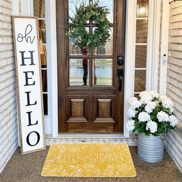 Hello Summer Door Mat Welcome Doormat, Plants Outdoor Rug Leaves Decor Floor Front Door Mat Non-Slip Entrance Mat for Home Kitchen Bathroom Decorations 17 X 29 Inch (Yellow) 5