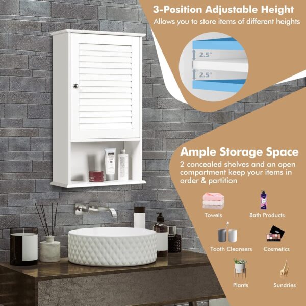 Bathroom Wall Cabinet, Bathroom Cabinet Wall Mounted with Single Shutter Door and Adjustable Shelf, Small Medicine Cabinet for Living Room, Kitchen or Entryway, 16.5 x 6.5 x 27.5 inches (White) 5