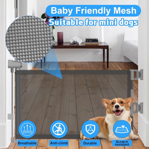 14" H Short Puppy Gate - 59" Wide Step Over Mesh Dog Gate Retractable Indoor Outdoor Expands Up to 59 Inches 4
