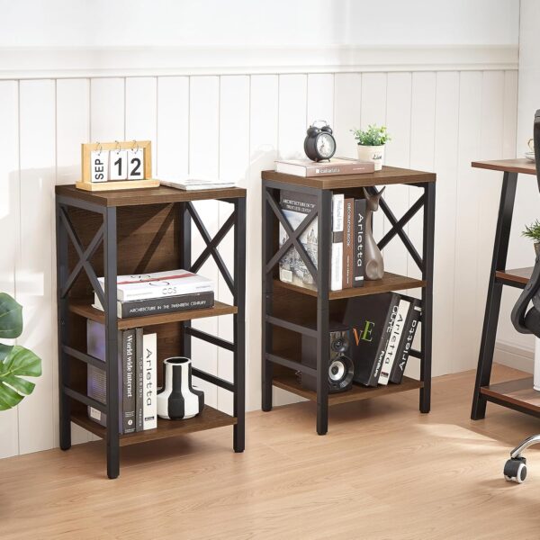 Small Bookcase,3 Tier Industrial Bookshelf with Metal Frame and Backboard,Low Rustic Brown Book Shelf,Book case for Small Spaces,Living Room,Bedroom and Home Office 5