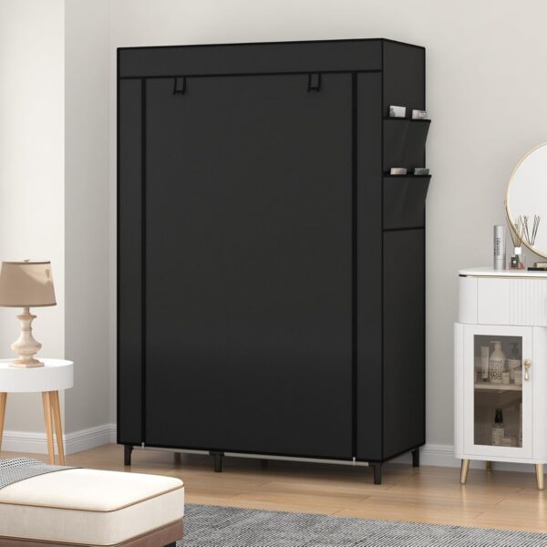 Portable Closet Organizers, Clothing Storage, Wardrobe with 6 Shelves and Hanging Rod, Non-Woven Fabric Cover with 4 Side Pockets, Black 5