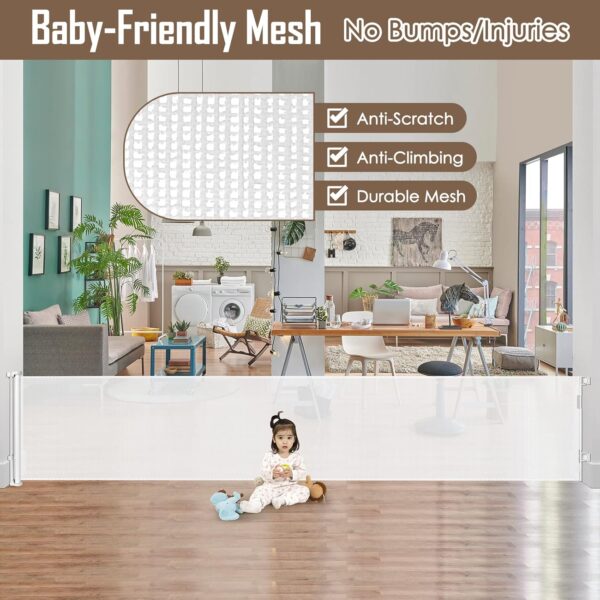 185 Inch Wide Retractable Baby Gates Outdoor Retractable Dog Gate Indoor Extra Long Baby Gate Retractable Pet Gate, Dog Gates for The House Extra Large Pet Gate, Child Gates for Wide Openings, White 5