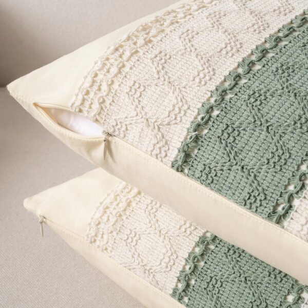 Sage Green Boho Cotton Couch Pillow Covers 18x18 Set of 2 Modern Farmhouse Rustic Throw Pillow Cases Cute Accent Macrame Woven Square Cushion Cases for Sofa Couch Bed Living Room Home Decor 5