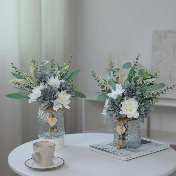 Faux Flowers with Vase,Artificial Silk Flowers in Vase, Fake Plant Eucalyptus and Willow,Flower Arrangement for Home Farmhouse kitchen Dining Table Centerpiece Decorations Table Decor (Grey Blue) 5