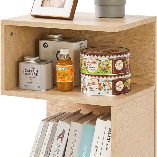 S-Shaped Nightstand, 3-Tier Wood Nightstand with Open Storage, Minimalist End Table for Small Spaces, Easy Assembly, Bedside Table for Bedroom, Natural