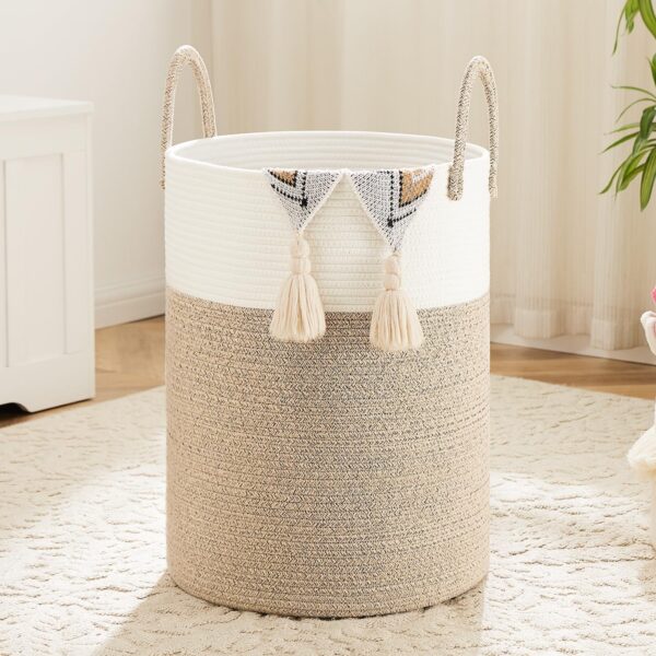 Laundry Basket,Woven Cotton Rope Laundry Hamper,60L for Decor Storage of Dirty Clothes,Toys and Blankets in Bathroom,Baby Room and Living Room 3