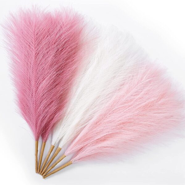 Pampas Grass Pink Decor 17.7 Inch 6pcs, Faux Pampas Grass Home Decor, Artificial Pampas Grass Blush Fake Pampas, Short Vase Room Christmas Decoration 1