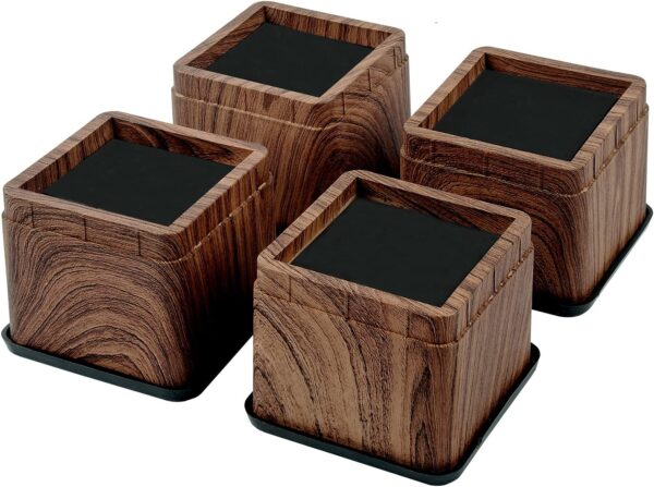 3 Inch Wood Bed Risers Furniture Risers Bed Frame Lifters in Heights of 3 or 6 Inch Heavy Duty Set of 4 Square 1