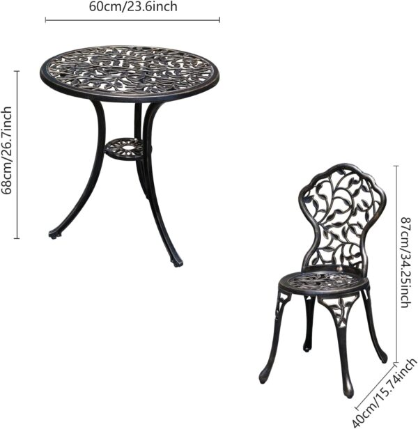 Patio Bistro Set.Rust-Resistant Cast Aluminum Bistro Table Set with Umbrella Hole for Backyard (Leaf DESIGNCOPPER) 3