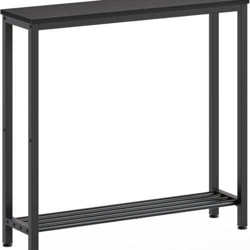 1 Narrow Console Table, 2-Tier Small Sofa Table, 29.5" Thin Entryway Behind Couch Table with Shelves, Industrial Hallway Table, for Living Room, Foyer, Black CT03BB